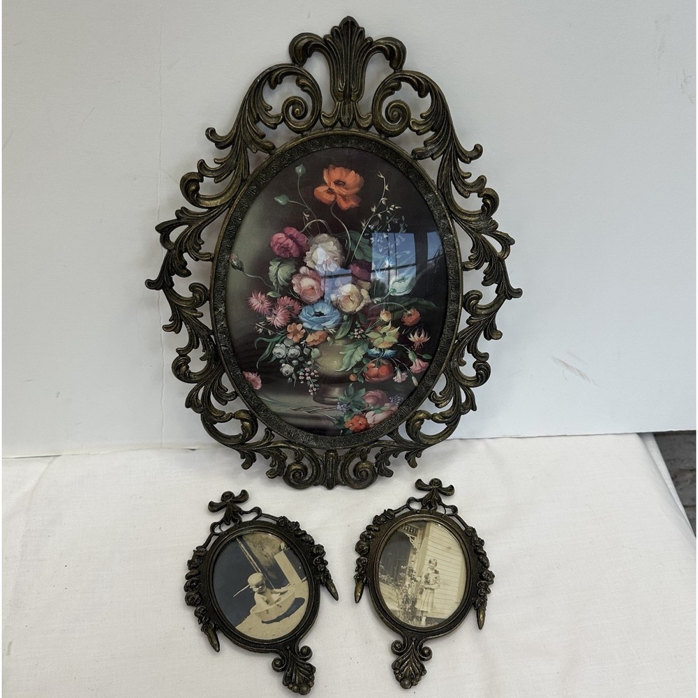 Lot 3 Cast Metal Brass Tone Art Nouveau Ornate Oval Wall Picture Frames‎ Italy